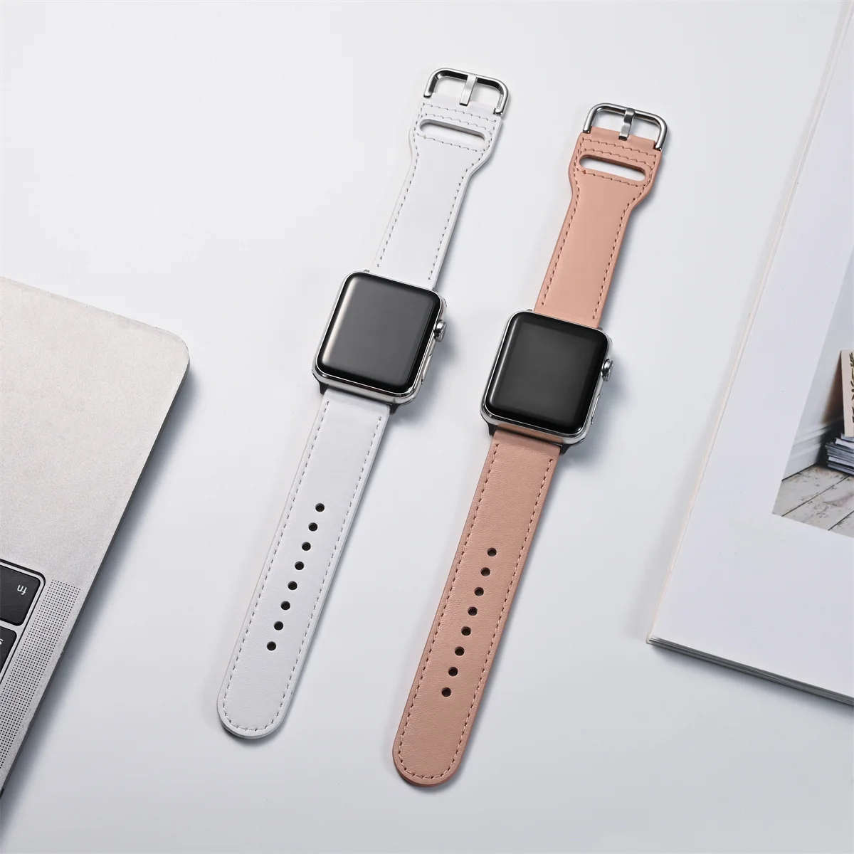 

New Genuine Leather Watchband for iwatch Series 6 5 4 3 2 1 44mm 42mm 38mm 40mm White Blue Pink Black Color Strap