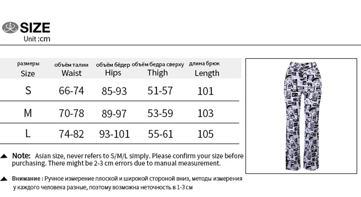 

Women's Pants Y2K Vintage Anime Graphic High Waist Pants 90S Aesthetics Print Flare Trousers Streetwear Fashion Casual Pants