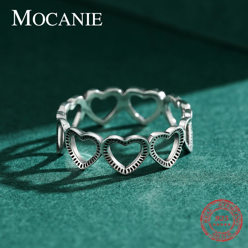 

Mocanie Hollow Out Love Hearts Splicing Adjustable Finger Rings Vintage Quality 925 Sterling Silver Ring for Women Jewelry Gift