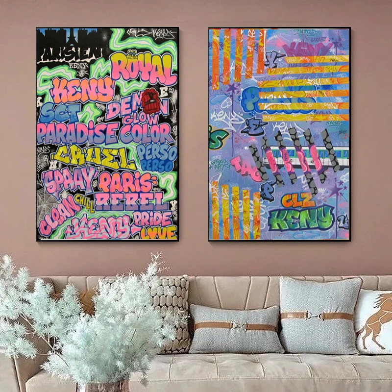 

Alphabet Graffiti Colorful Abstract Canvas Painting Art Nordic Posters and Prints Wall Pictures for Living Room Decor Frameless