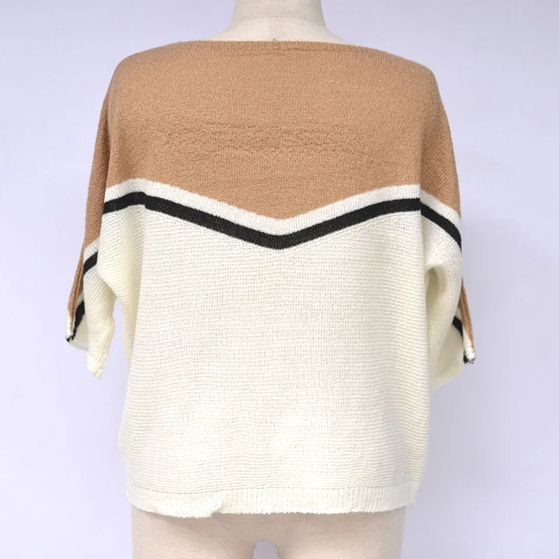 

QUEVOON Fashion Women's Long Sleeve Tops O-neck Patchwork Batwing Sleeve Knitted Pullovers 2019 Autumn White Sweaters Ladies