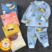 2021 autumn and winter thickened long sleeved girl clothes plus velvet children sets thermal underwear suit boys cartoon pajamas