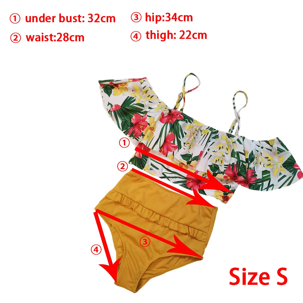 

Swimwear Women 2021 Two Piece Frill High Waist Bathing Suits Tankini Set Flounced Vintage Retro Swimsuit Ladies Flower Beachwear
