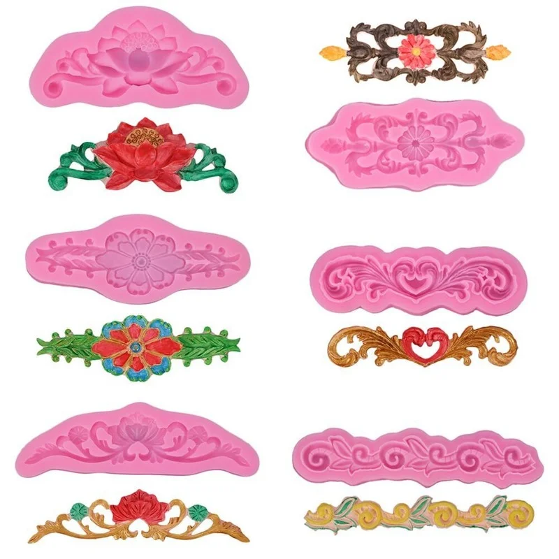

3D Carved Lace Silicone Mold Cake 9 Kinds of Cake Embossing Lace Molds Border Decoration Cupcake Decoration Resin Mold