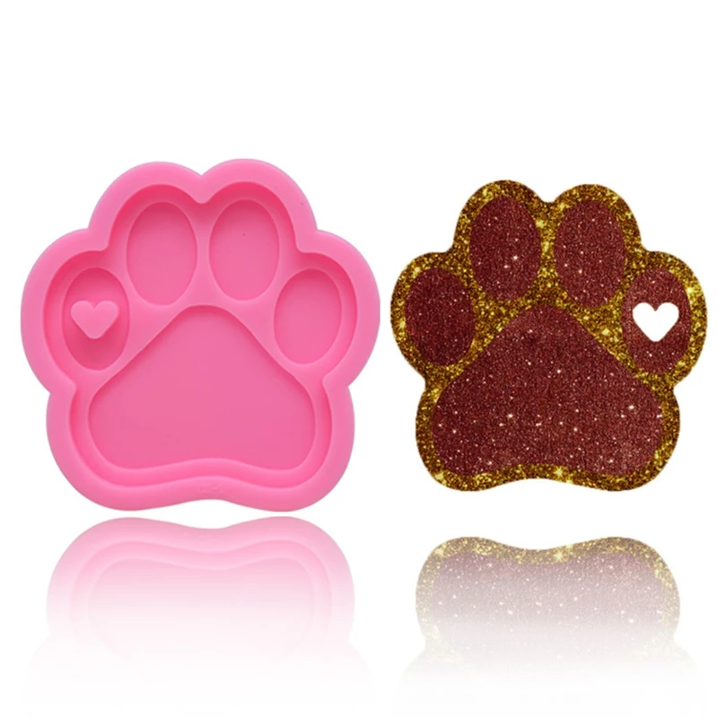 

4 Pieces Dog Paw Silicone Moulds with 10pcs Keyrings Heart Dog Paw Dog Bone Shape Epoxy Resin Mold DIY Crafts Mold