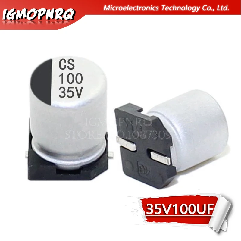 10 шт. электролитический конденсатор 35V100UF 6 3*7 7 мм SMD алюминиевый 100 мкФ 35v |