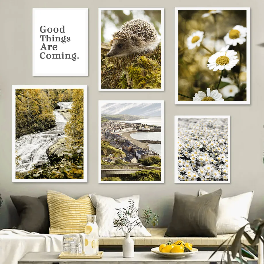 

Daisy Sunflower River Horse Church Autumn Wall Art Canvas Painting Nordic Posters And Prints Wall Pictures For Living Room Decor