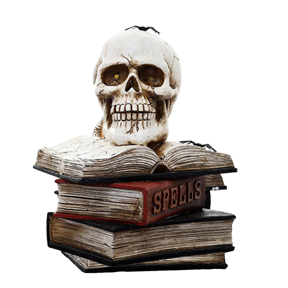 

Освещенные черепа на книгах, украшение, украшение для дома с привидениями
