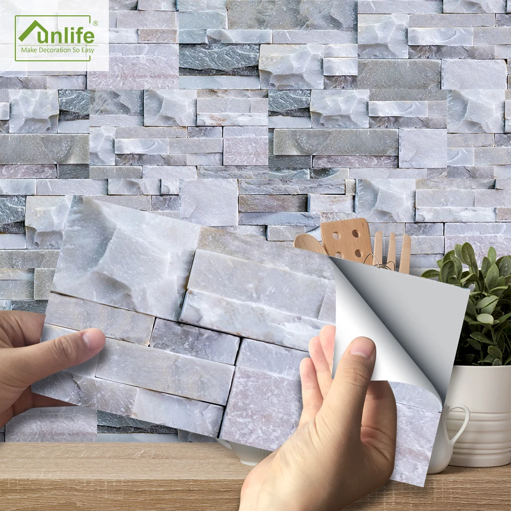 

Funlife® 20X10cm Light Grey Stone Brick Wall Sticker Peel & Stick Decorative DIY Tile Stickers for Kitchen Backsplash Wall Floor
