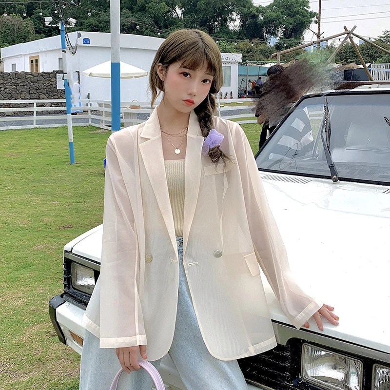 В Корейском стиле летние тонкие пиджак Шикарная Леди Harajuku Boho блейзер для женщин