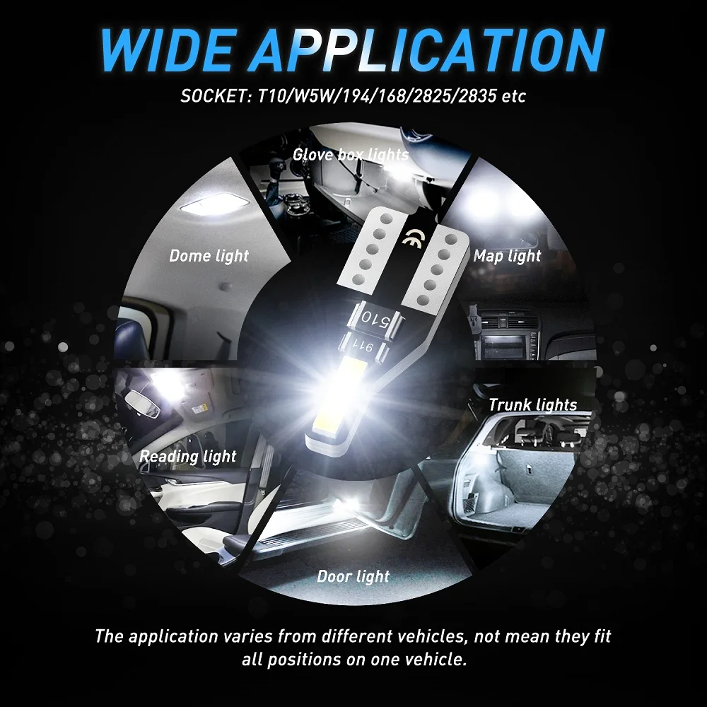 

10Pcs T10 LED Signal Lamp W5W LED Bulb 194 168 2825 6000k 12V For Toyota Camry 40 Corolla 150 e150 Auris Yaris Rav4 Avensis t25