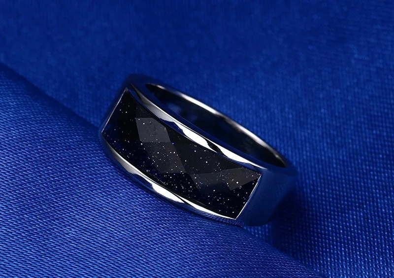 

Men's Ring with Blue Sandstone Ring 8mm Titanium Steel Engagement Ring