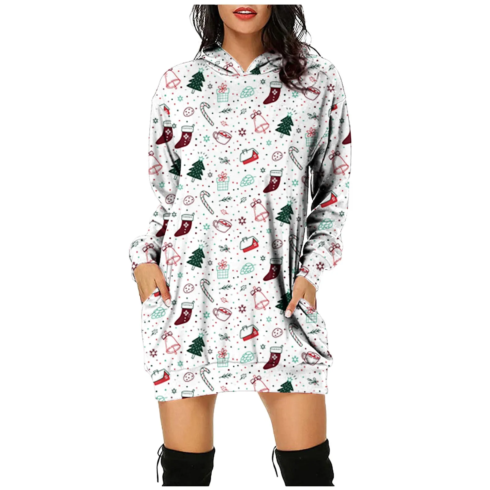 

Женское Короткое платье-свитшот с капюшоном и карманами