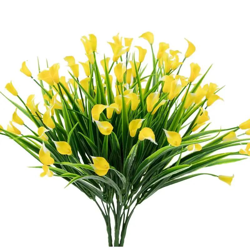 

Искусственные цветы, уличные, 4 шт., лилия желтая Калла, искусственные растения, кустарники, пластиковый декор для зелени