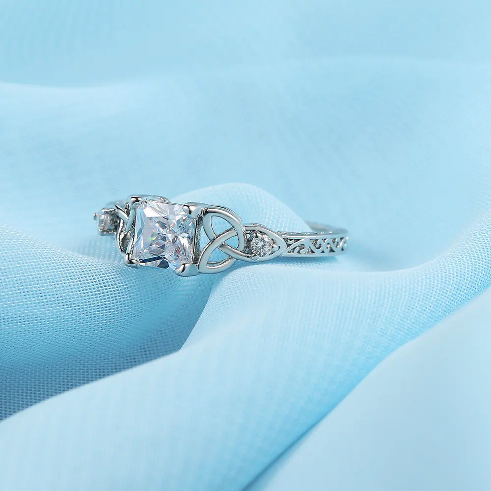 ZHOUYANG Wedding Engagement Rings For Women Delicate Hollow 4 Claws Zircon White Gold Color Party Gifts Fashion Jewelry DZR022 | Украшения