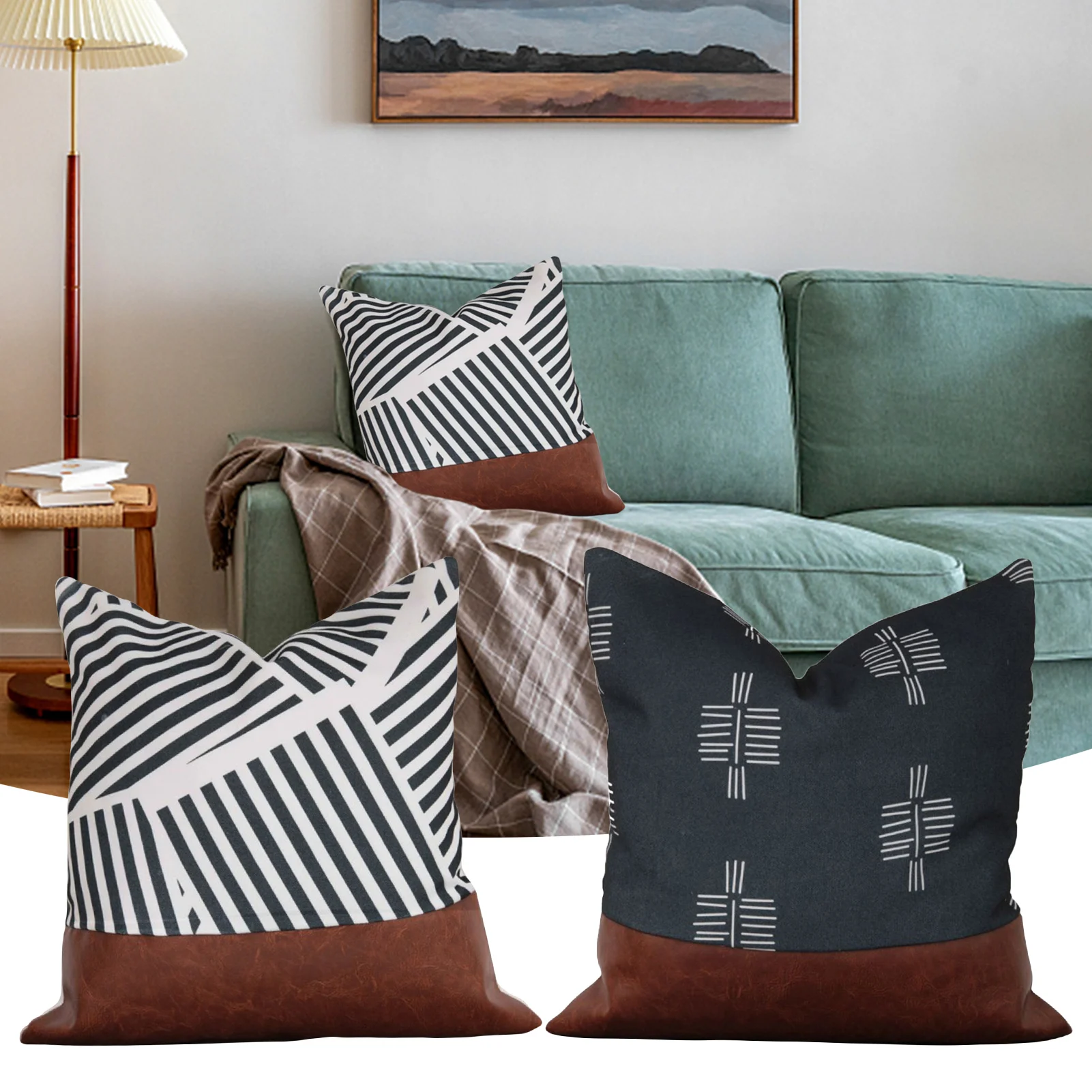 

45x45cm Stripe Pattern Square Cushion Cover PU Pillow Case Polyester Throw Pillows Square Cushions For Home Decor