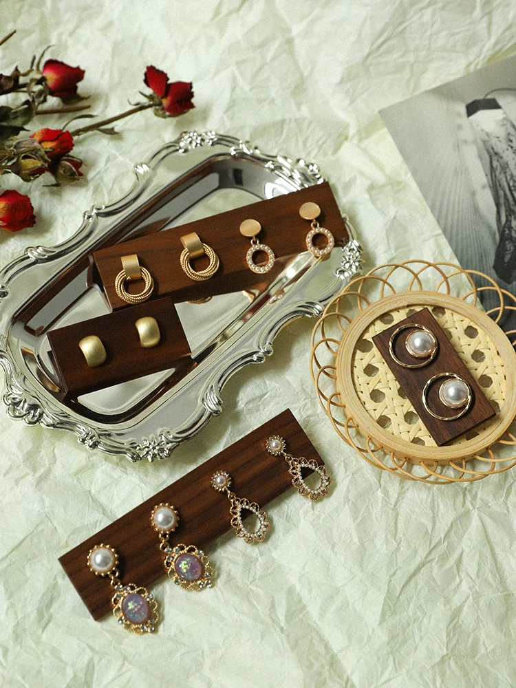 

New Fashion 5pcs Black Walnut Solid Wood Earrings Display Card Holder Jewelry Display Stand Jewellery Display Rack