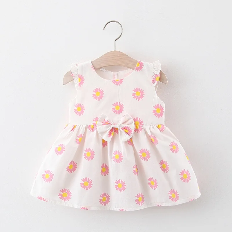 Платье для новорожденных Летнее хлопковое платье с цветочным принтом и бантом