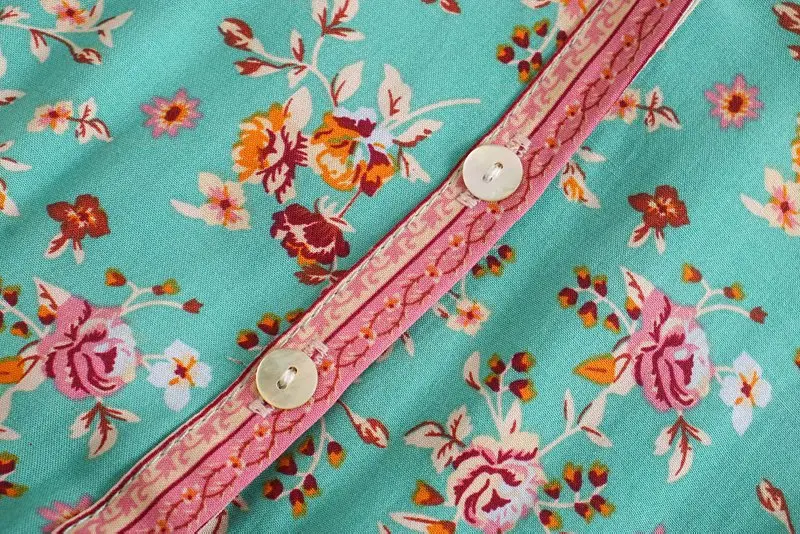 Женское винтажное платье в стиле хиппи зеленое богемное мини-платье с цветочным