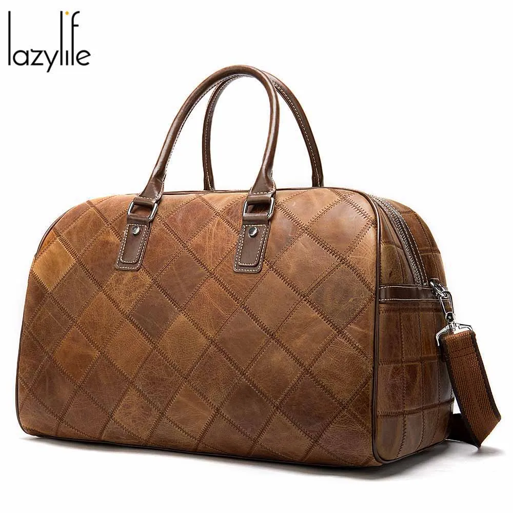 Дорожная сумка LAZYLIFE из натуральной кожи для пар модный спортивный чемодан