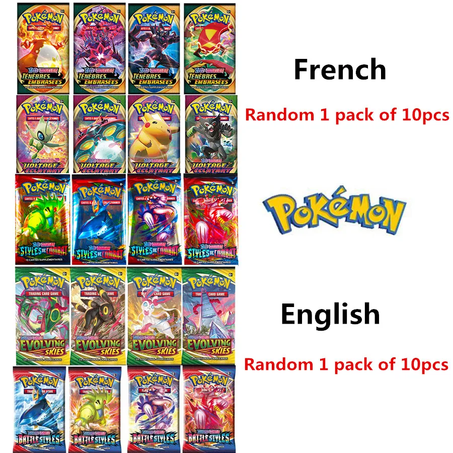 

10pcs English/French Pokemon Cards GX Team Vmax EX Mega Energy Shining Pokemon Card Game Trading Collection Card Pokemon Cards