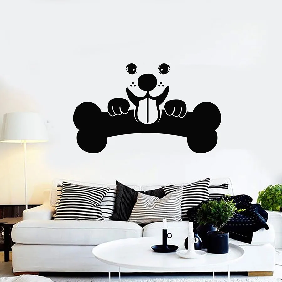 Наклейка на стену для домашних животных забавный щенок Кость Собака животное