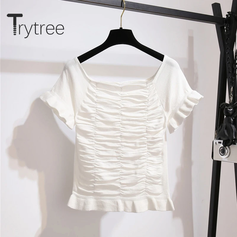 Женский костюм-двойка Trytree однотонный плиссированный топ с квадратным