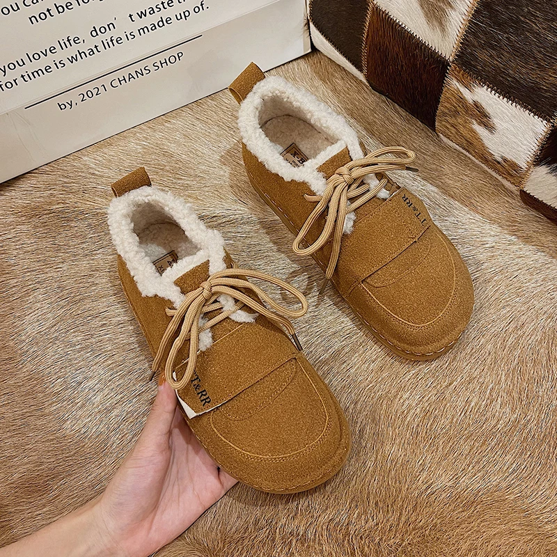 

Зима 2021, женские короткие сапоги, теплая замшевая обувь с низким верхом, Короткие Плюшевые однотонные зимние сапоги, удобные и повседневные ...