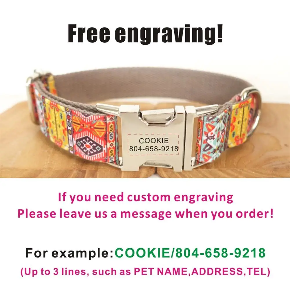 

Free Engraving Pet Collar Customized Nameplate ID Tag Adjustable Soft Brown Bohemia Cat Personalized Dog Collars Lead Leash Set