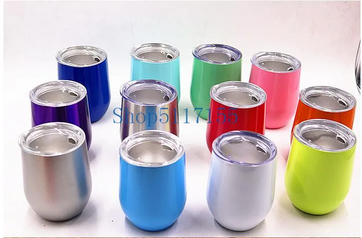 Bestellen 60 Stücke 12 Unzen Ei Tassen Wein Glas 12 Unzen Wein Tumbler Doppel Wand Edelstahl Bier Vakuum Isolierte Becher Trinken Kaffee Tassen