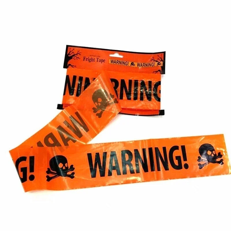 Полицейская лента на Хэллоуин Полиэтиленовая желтая с черепом предупреждающая