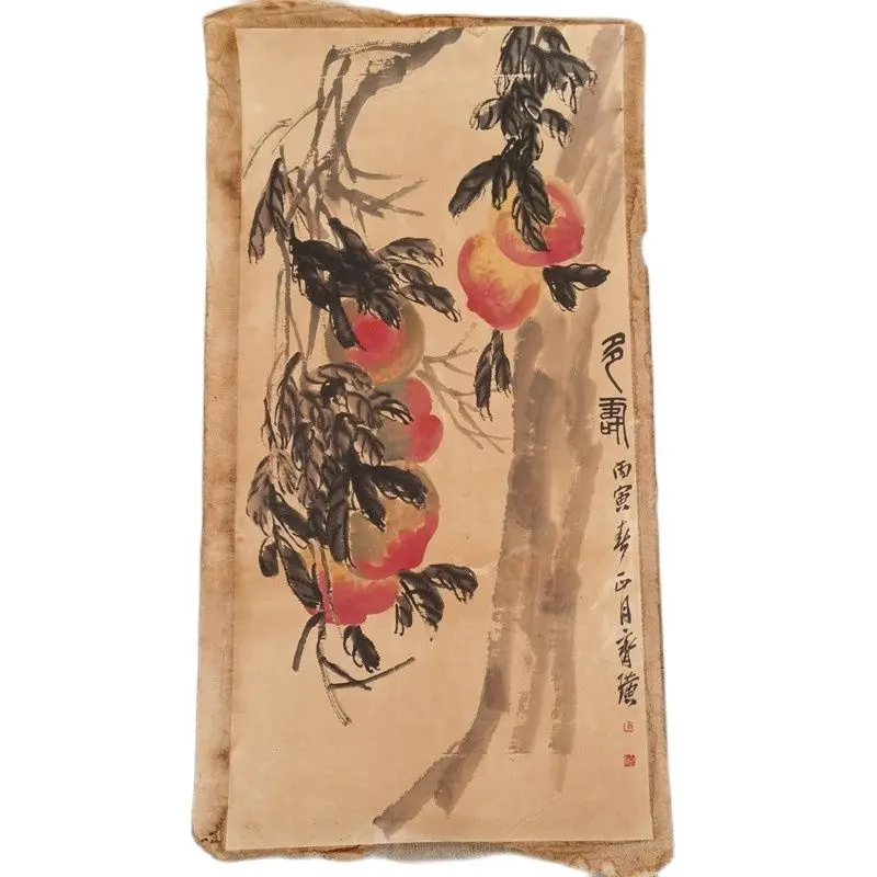 

Chinese Old Scroll ZQi Baishi - Peach Painting Rice Paper Painting Slice