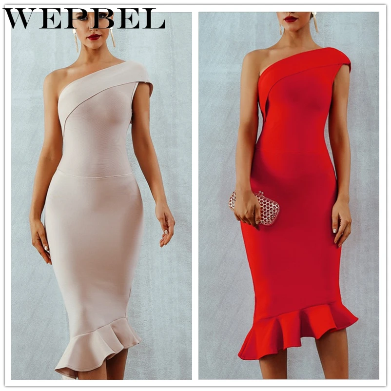 WEPBEL женское летнее платье Vestidos с бретелькой на одно плечо без рукавов оборками