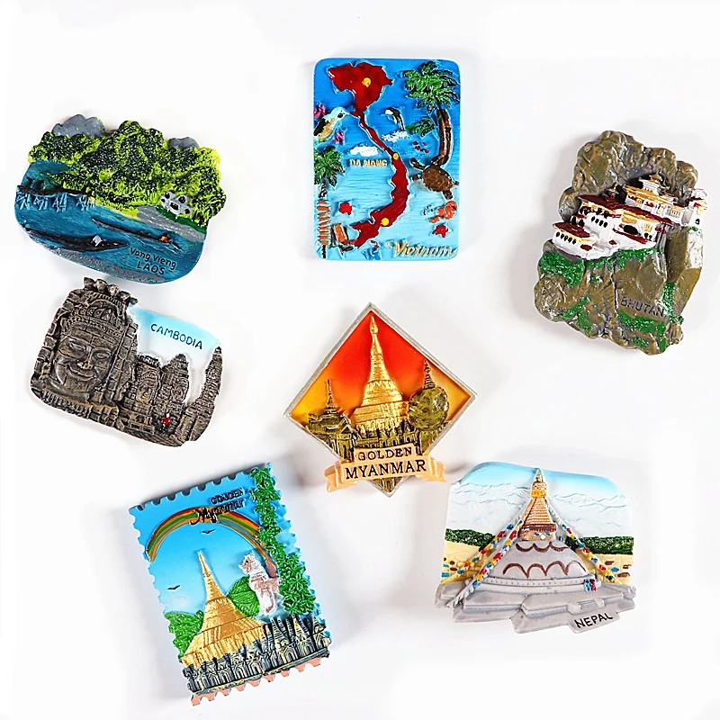 

Fridge Magnet Stickers Going Abroad to Commemorate Bhutan Vietnam Laos Myanmar Nepal Cambodia Resin Fridge Sticker