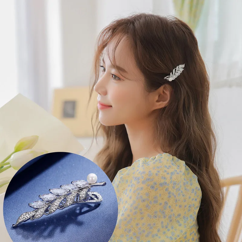 

CHIMERA Bling Metal Alloy Hair Clips Rhinestone Leaf Barrettes for Women Stylish Bead Pearl Hair Pins Hairgrips Jewelry