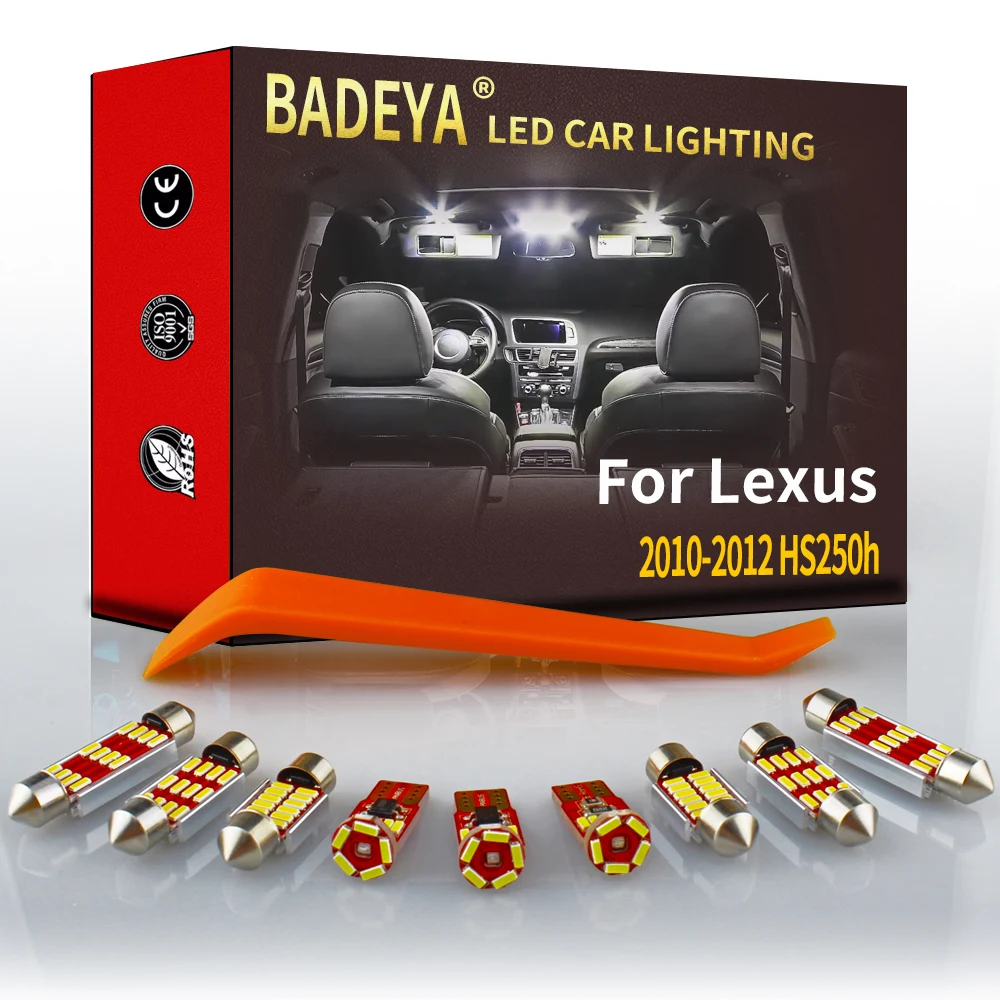 

BADEYA 10Pcs White Auto Interior LED Light Kit For 2010-2012 Lexus HS250h Map Dome Trunk Door License Plate Bulbs Car Lighting