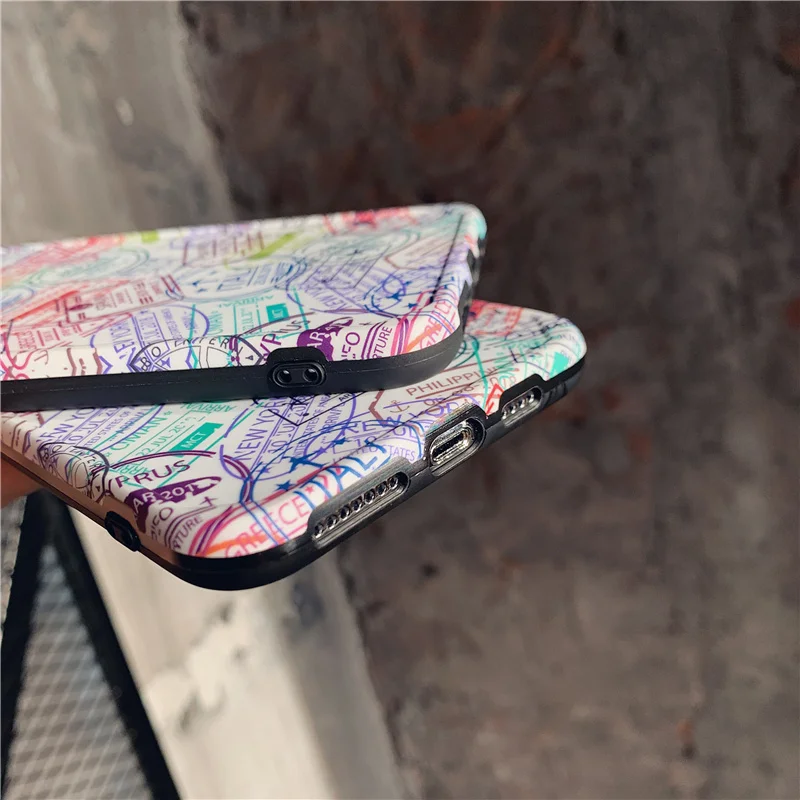 

INS passport stamp painted phone Case for iphone 11 11Pro Max XS Max X XR Matte Soft silicone TPU case For iphone 7 8 7Plus