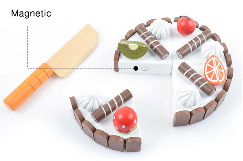 Baby Kitchen Toys Wooden Magnetic Birthday Cake Pretend Play Real Life Cutting Cake Toys for Children Early Educational 3D Fruit