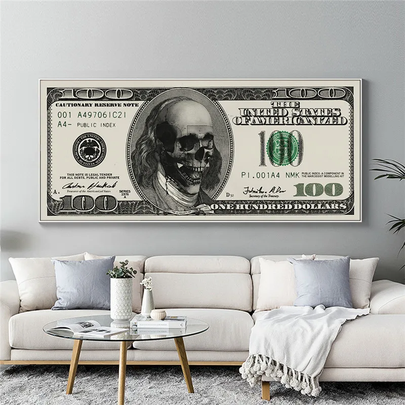 

Dollar Skull Modern Art Canvas Poster And Prints Creative Money 100 Dollars Picture Wall Decor Painting For Living Room Unframed