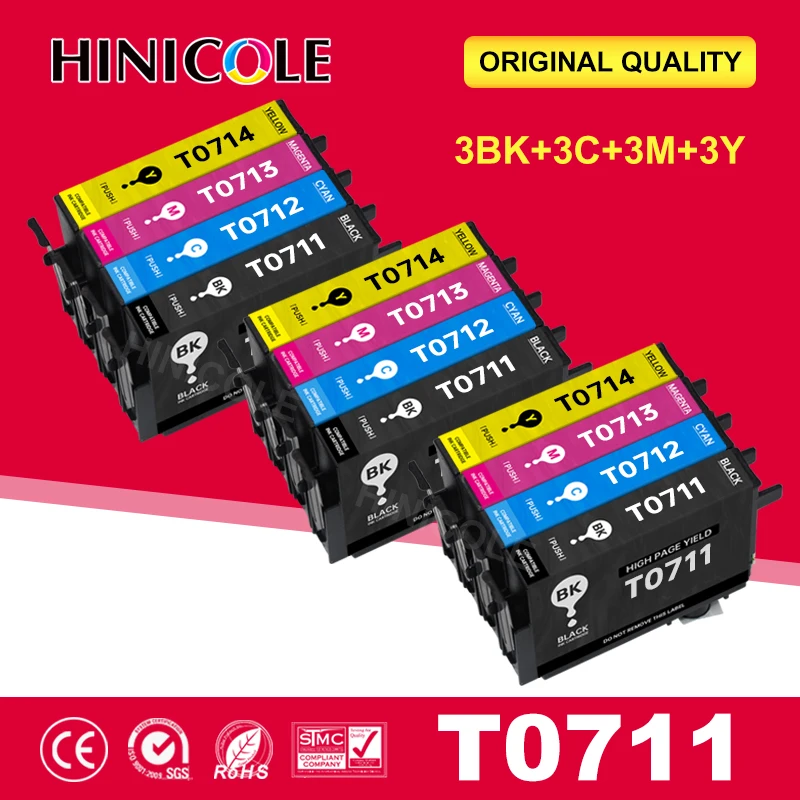 

Hinicole Compatible Ink T0711 to T0714 For Epson Office B40W BX300F BX310FN Stylus D78 D92 D120 DX4000 DX4450 SX115 S21 printer