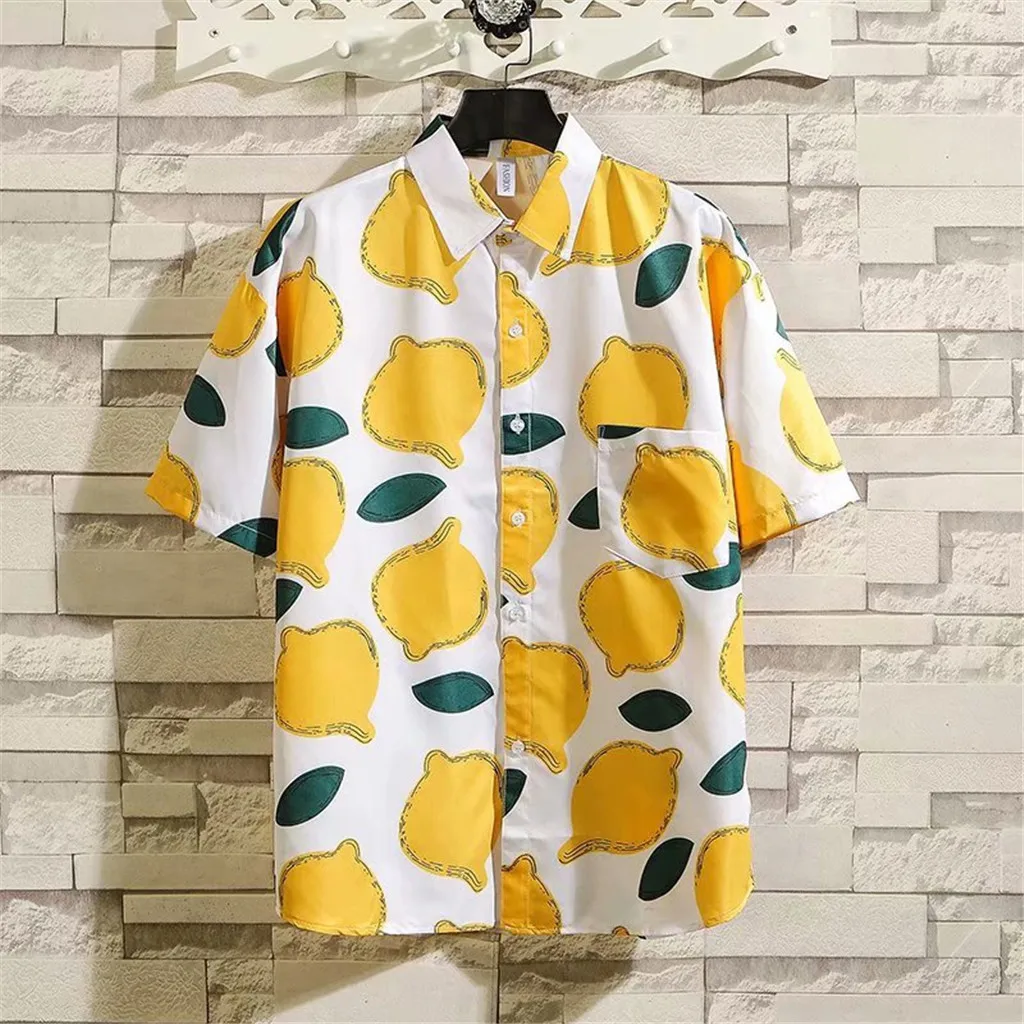 Мужская Летняя уличная рубашка лимонный банановый фруктовый принт Корейская на