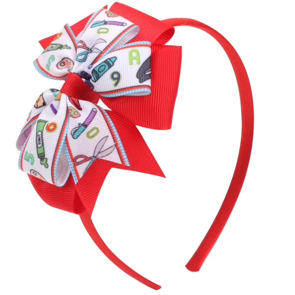 

ncmama Back To School Headband Printed Hairband Bow School Theme Birthday Party Decoration Girls Favor Hair Band Accessories