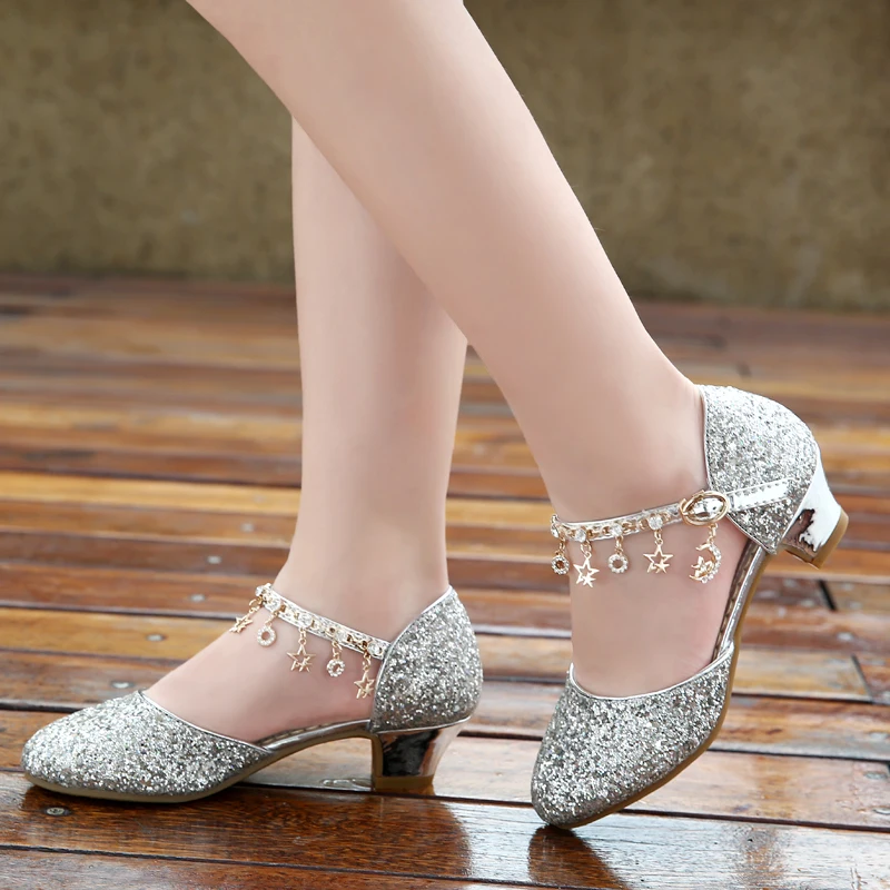 Girl's High Heel Princess Shoes 2022 New 6-10 Year Old Children's 8 Little Girl's Crystal Shoes 9 Children's Performance Shoes