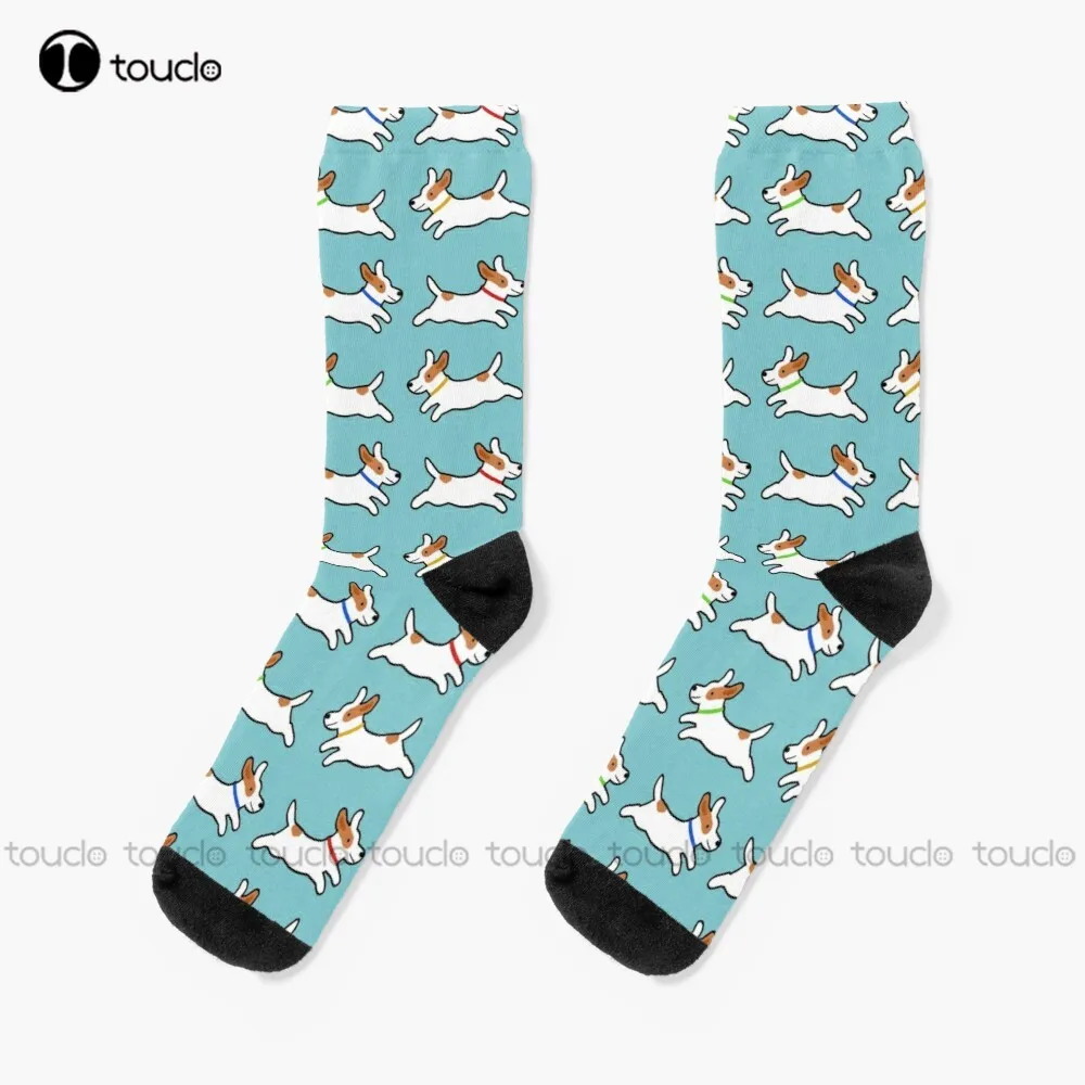 

Cute Jack Russell Terrier Running Dog Socks Womens White Socks Personalized Custom Unisex Adult Teen Youth Socks Funny Sock