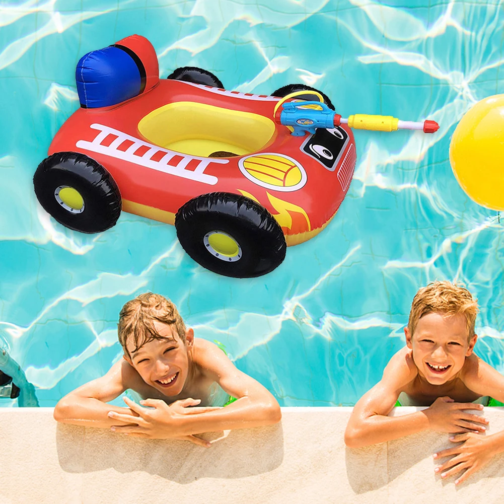 

Kids Inflatable Cartoon Car Swimming Ring Floating Seat Raft Swimming Circle Water Gun Toys Beach Games Kids Swimming Pool