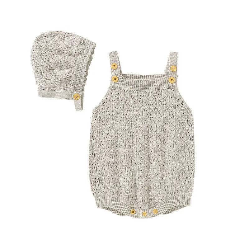 

2Pcs Set Baby Knitted Romper with Hat Kids Clothes Sets Knit Button One-Piece Jumpsuit Toddler Overalls Baby Boys Girls Outfits
