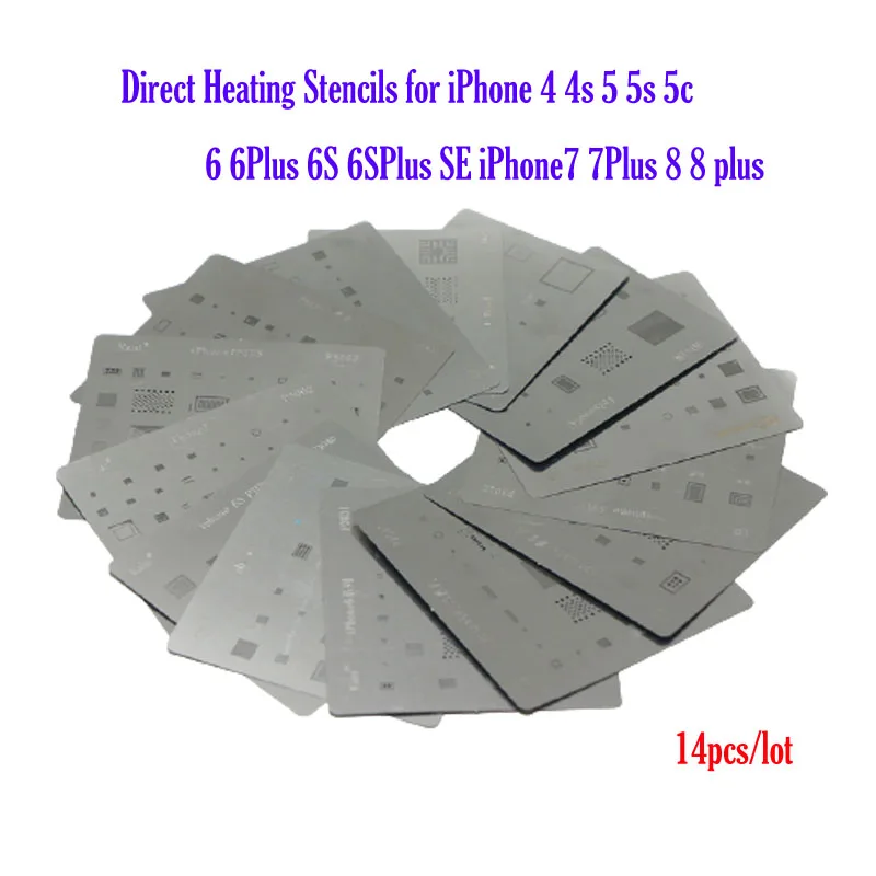 

14Pcs/lot BGA Stencil Direct Heating Reballing Stencil Tin for IPhone 4 4s 5 5s 5c 6 6Plus 6S 6SPlus SE IPhone7 7Plus 8 8 Plus