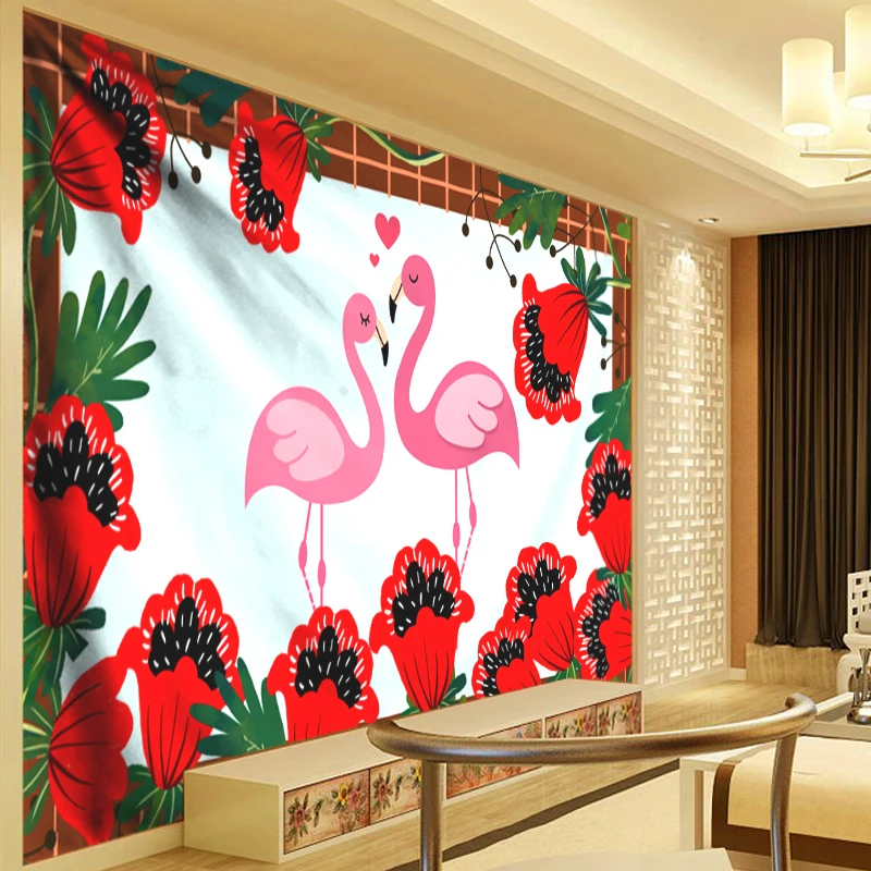 

Red Flower Tapestry Wall Hanging Flamingo Wall Tapestry Tropical Plant Palm Leaves Bohemia Christmas Home Decor Hanging Cloth