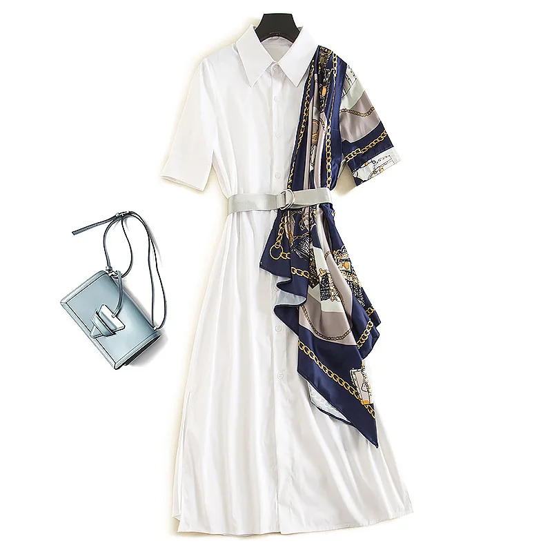 

New high quality European station women's European goods fashion shirt shirt splicing dress women