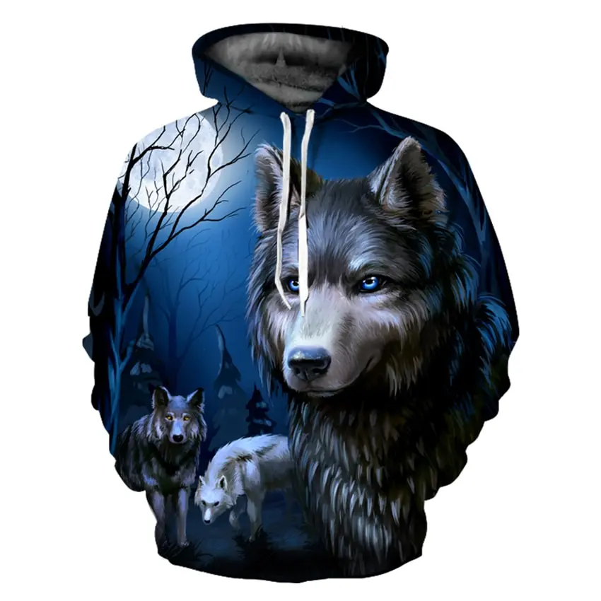 

Men's Autumn And Winter Hip-Hop Casual 3D Wolf Hoodie